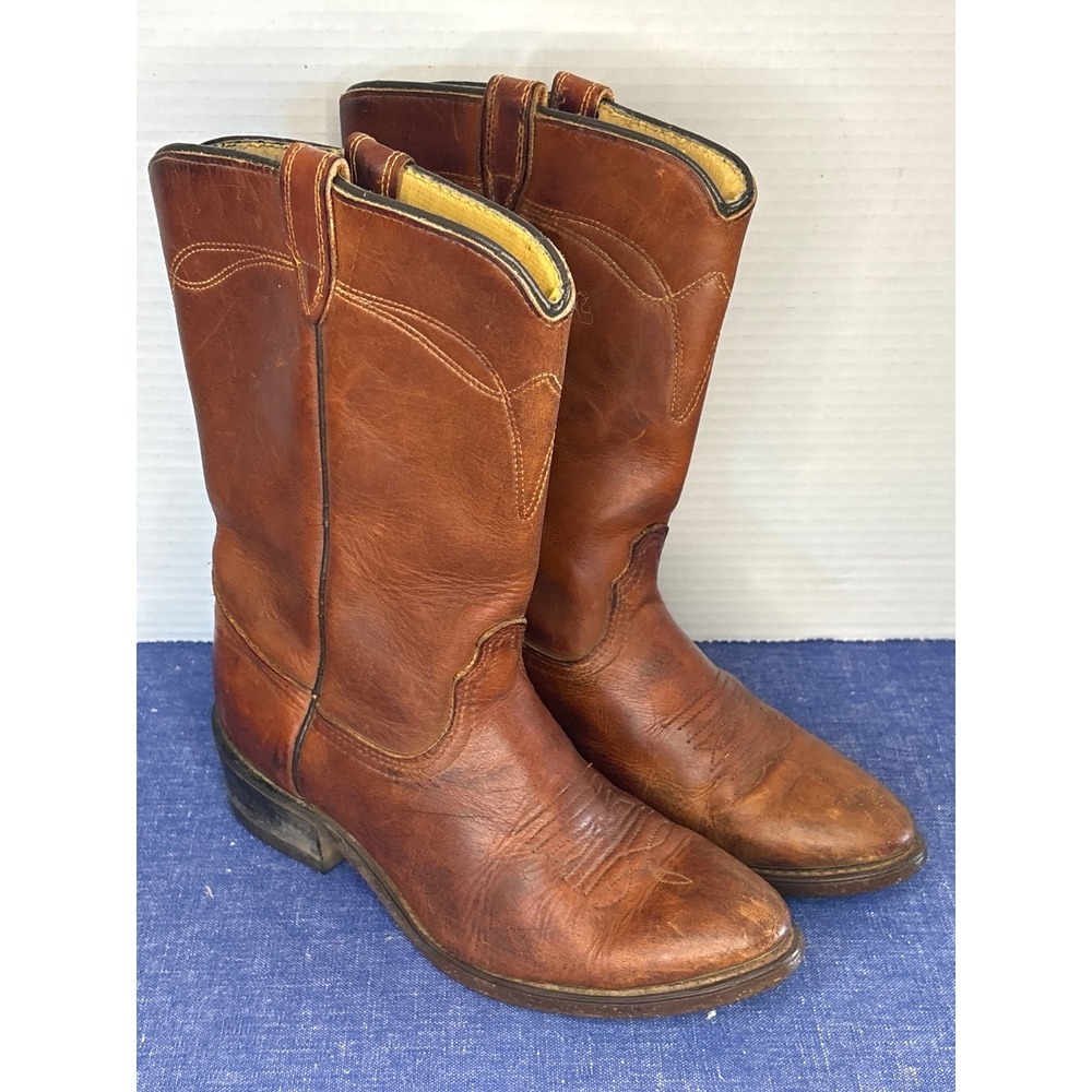 Vintage Acme Boots Women 6.5/Men 5 Brown Leather Lined Western Cowboy *see pics